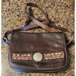 Vintage Force Ten West Purse Handmade Genuine Leather Brown Woven Rope Detail